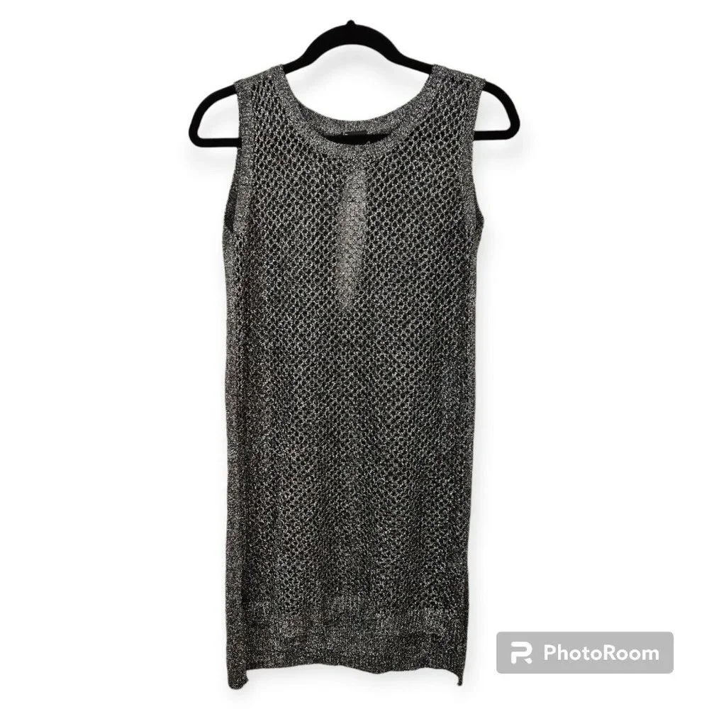 Sparkle And Fade Silver Metallic Knit Sleeveless Tunic Size S